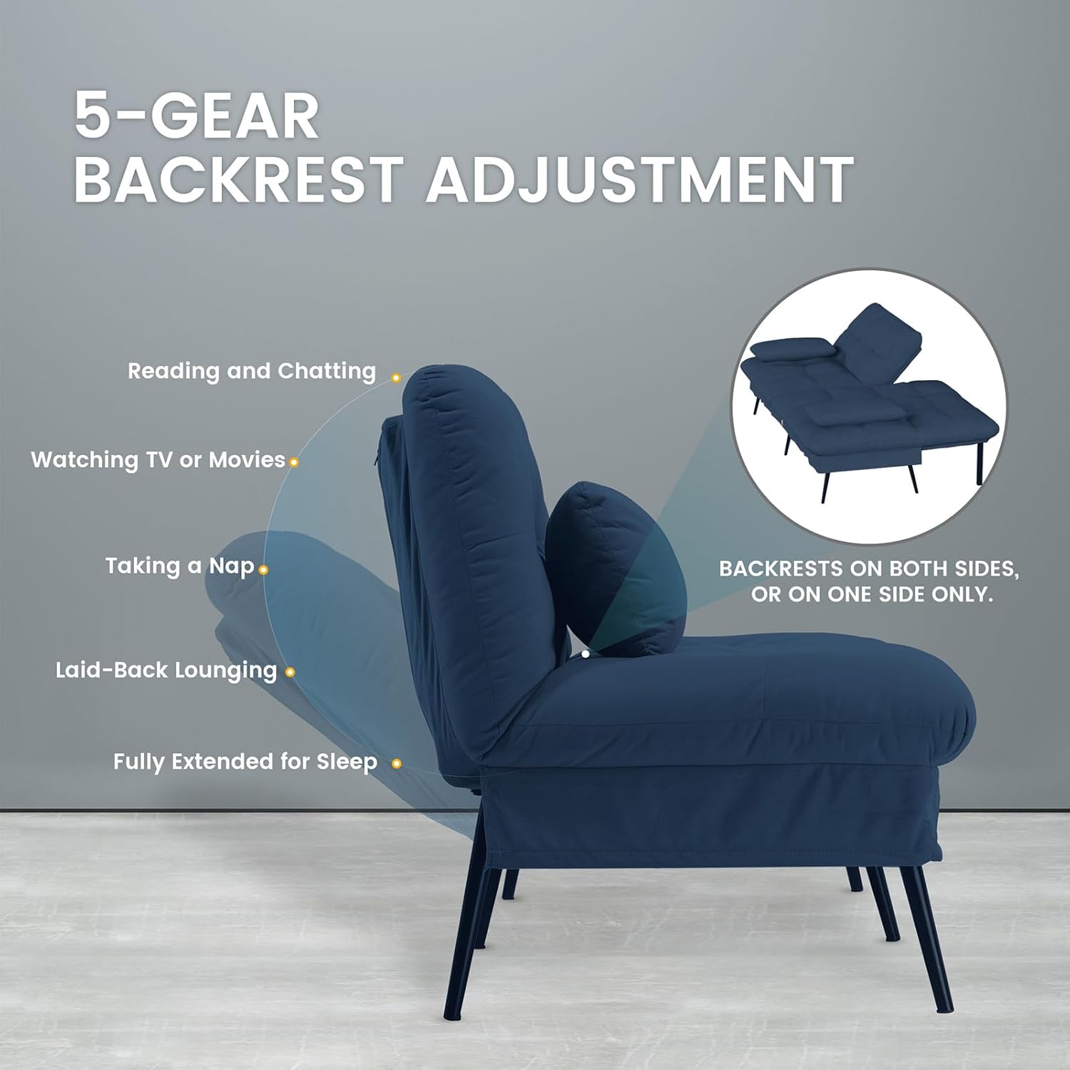 Convertible Sofa Bed,68″Fabric Couch with Adjustable Backrest,Loveseat Recliner Sleeper Living Room Furniture futon Set