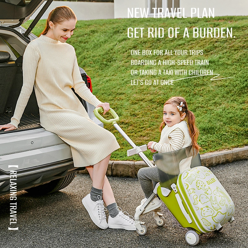 Kids’Carry-On Suitcase with Ride-On Seat & Safety Rail, Anti-Rollover