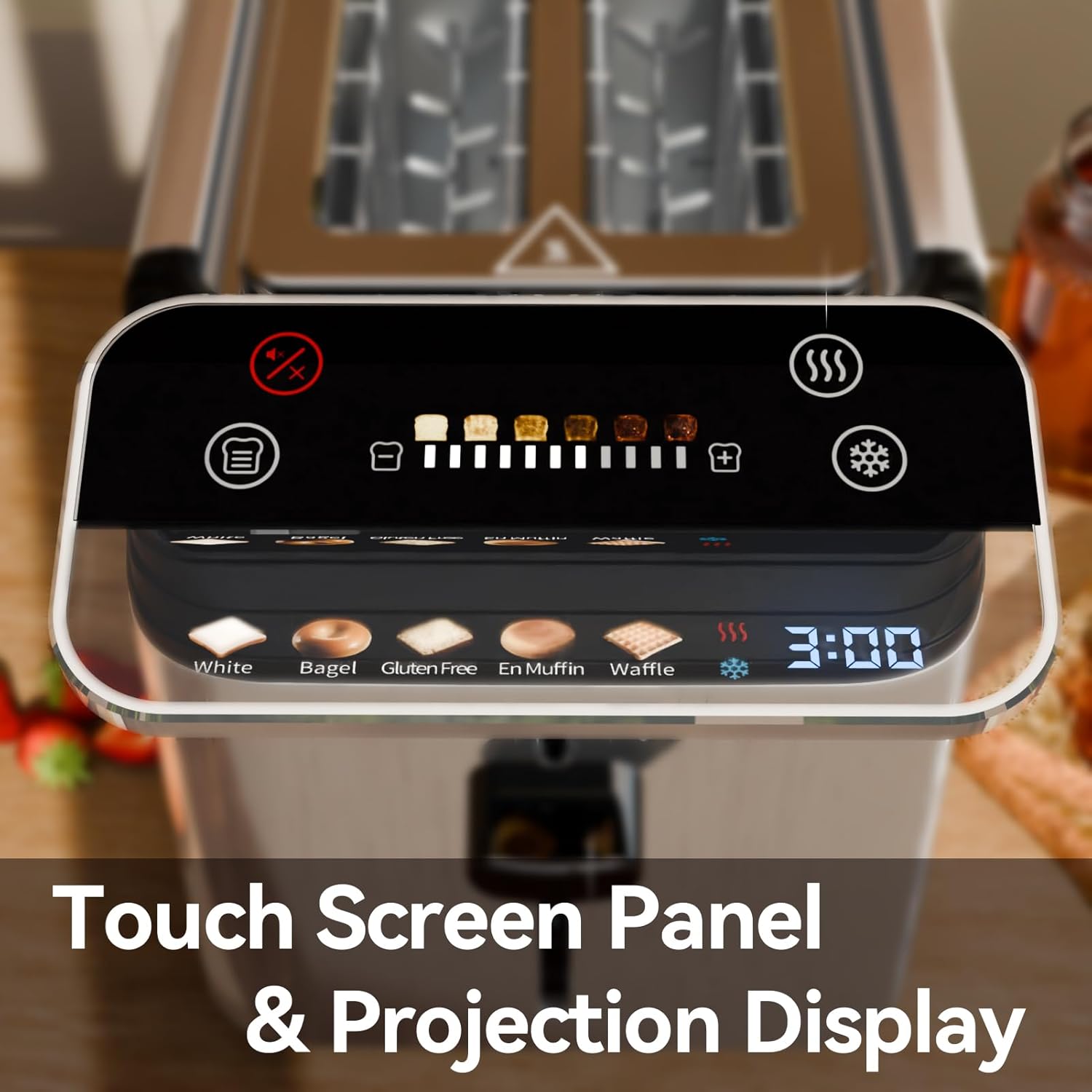 Toaster 2 Slice, Touch Screen Toasters with Projection Display, 1.5