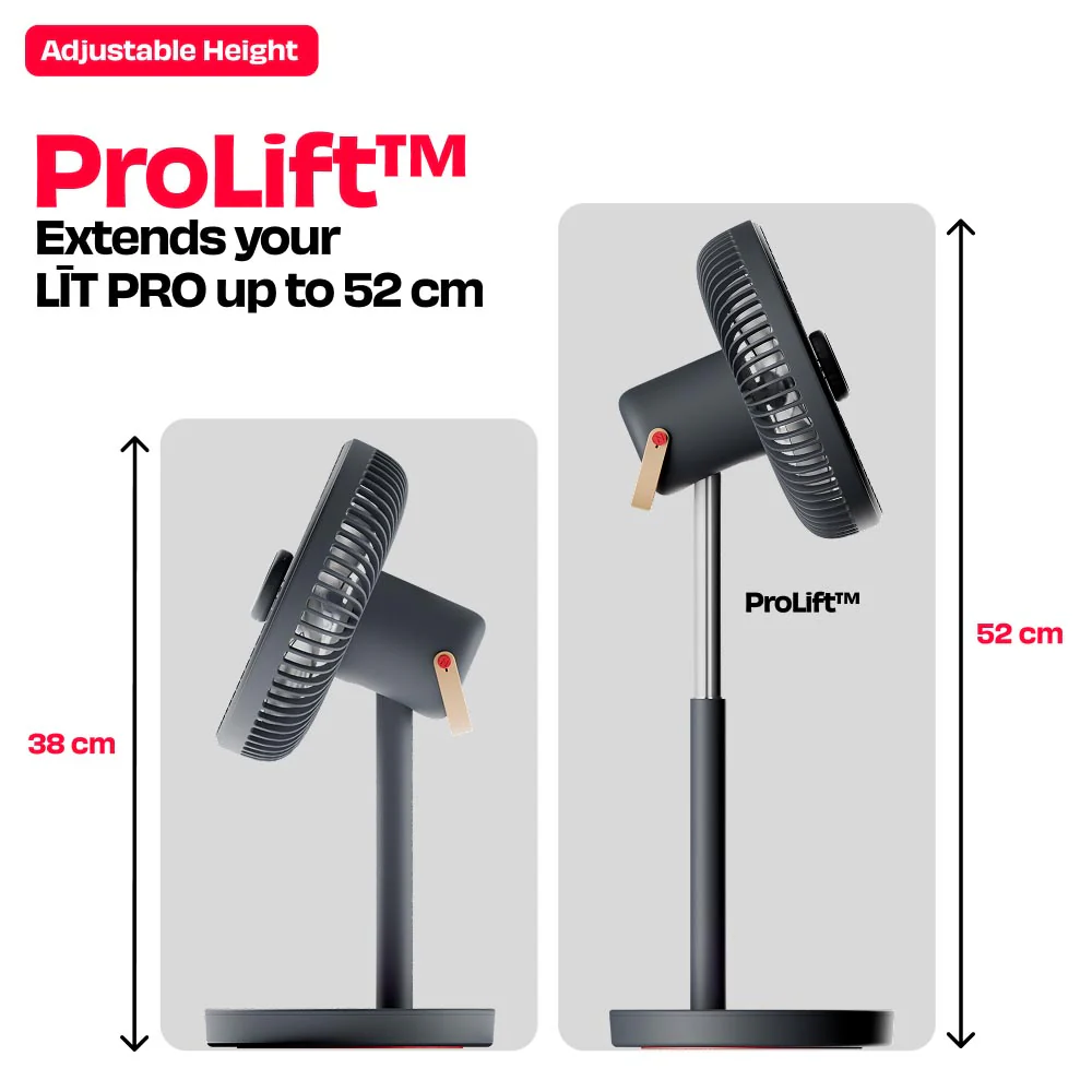 Rechargeable Table Fan with ProLift™ Adjustable Stem and Mood Light | LĪT PRO