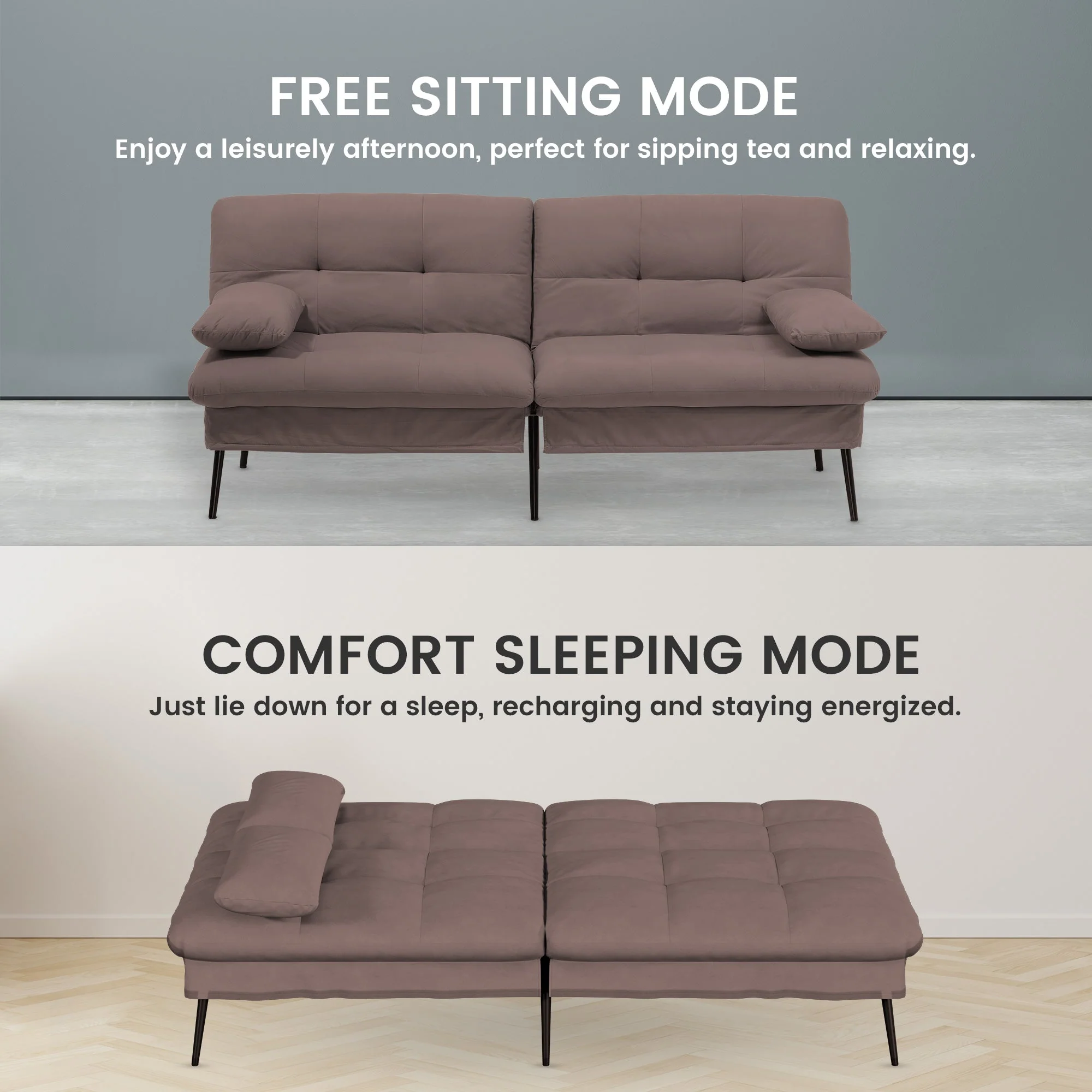 COMHOMA Convertible Ultra-comfortable Futon Sofa Bed with Adjustable Backrest B001