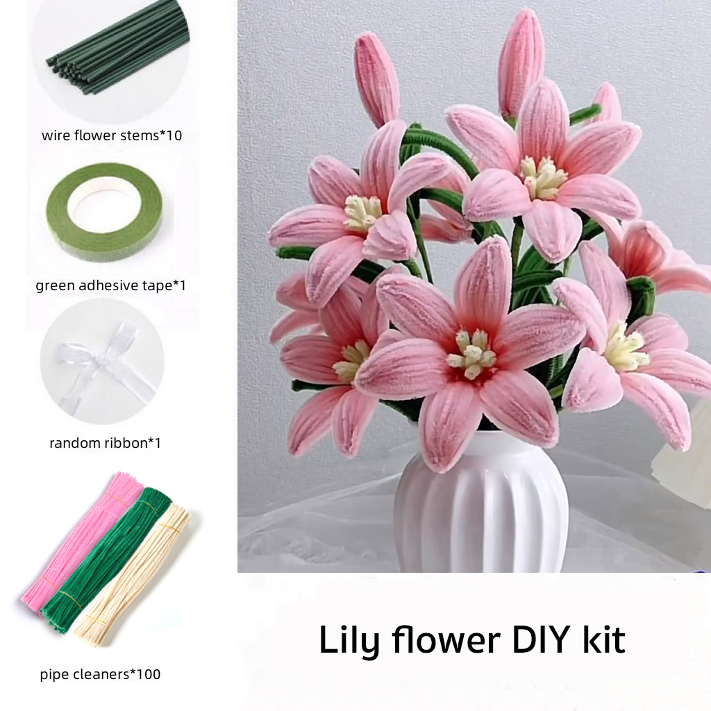 DIY Pipe Cleaners Kit - Pink Lily speaks of deep affection, unfolding romantic fragrance, expressing love like blossoming flowers!