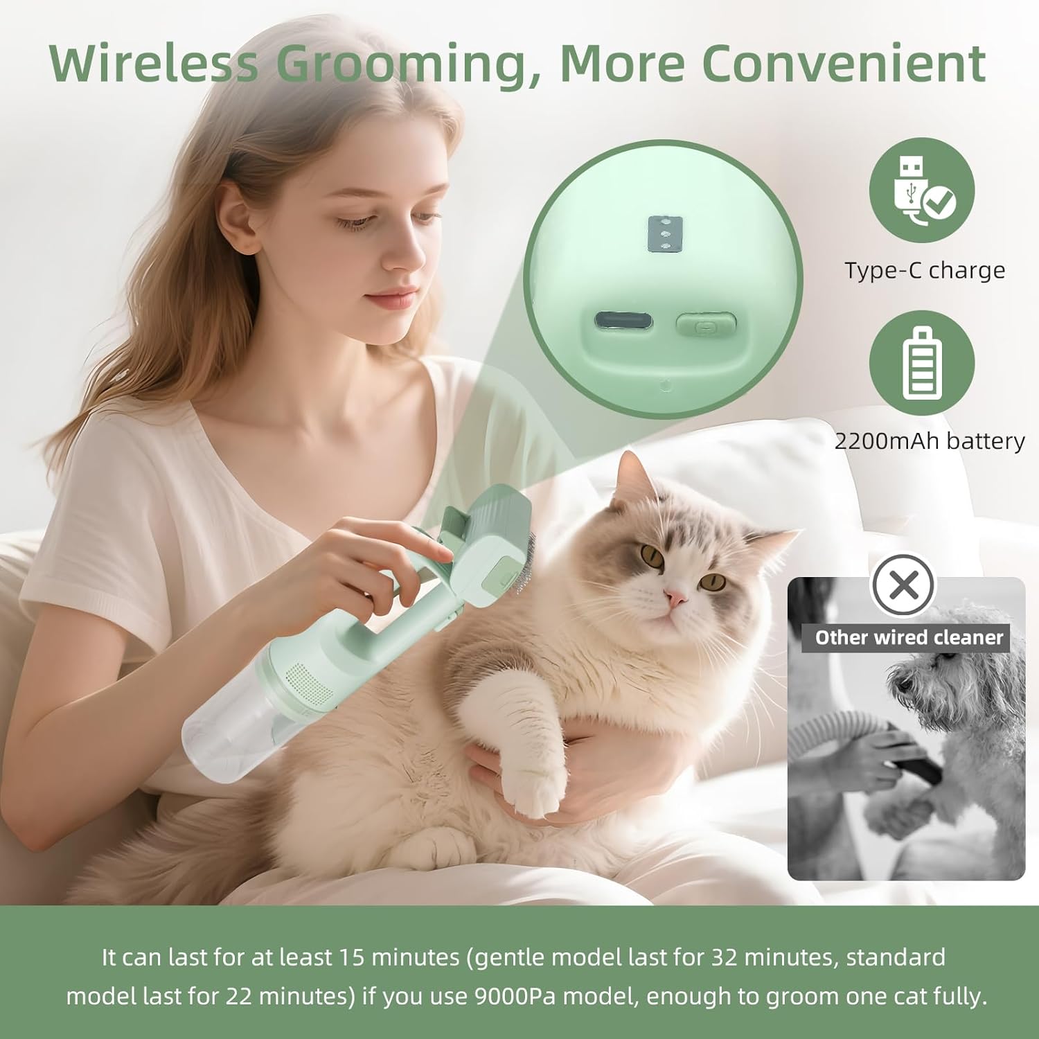 Pet Brush Vacuum for Shedding Grooming – Quiet Handheld Vacuum Brush Tool