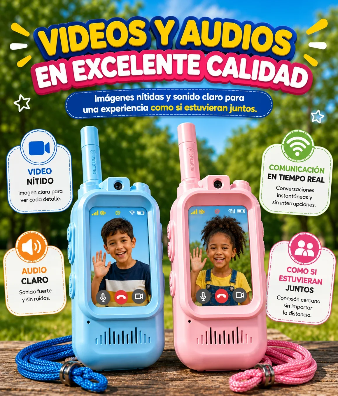 x2 Walkie Talkie Inteligente Para Niños Con Videollamada Pantalla Hd
