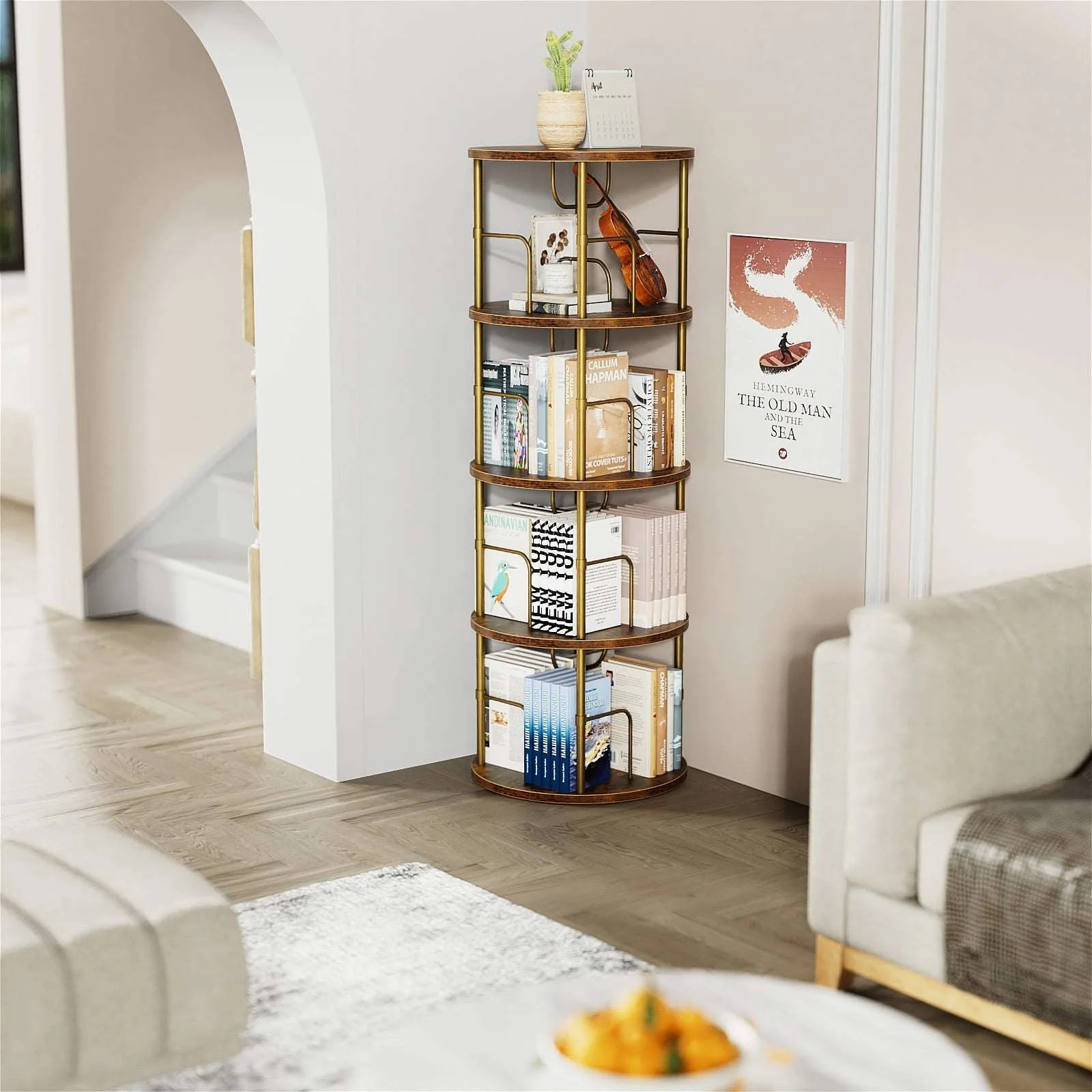 3-5 Tier Rotating Bookshelf With 360° Spinning Display