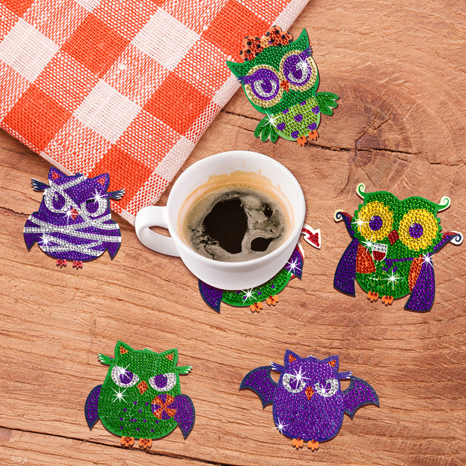 DIY Halloween Owl Diamond Painting Coasters