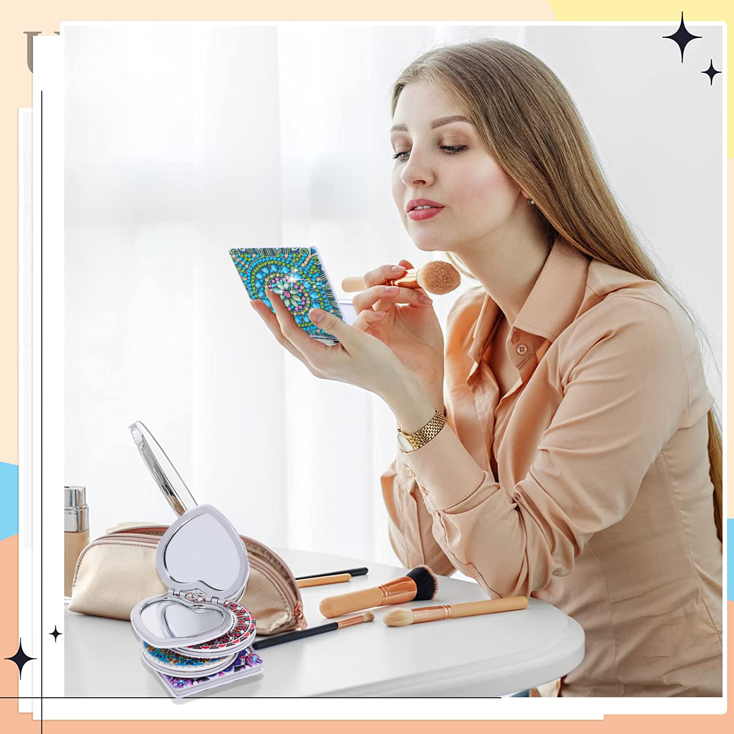 DIY Diamond Painting Compact Mirror - Mandala Mix