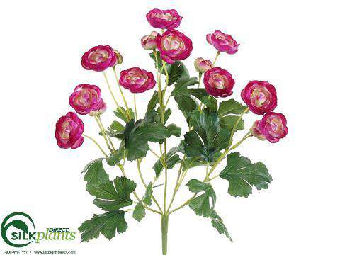 Silk Plants Direct Mini Ranunculus Bush - Pink - Pack of 12
