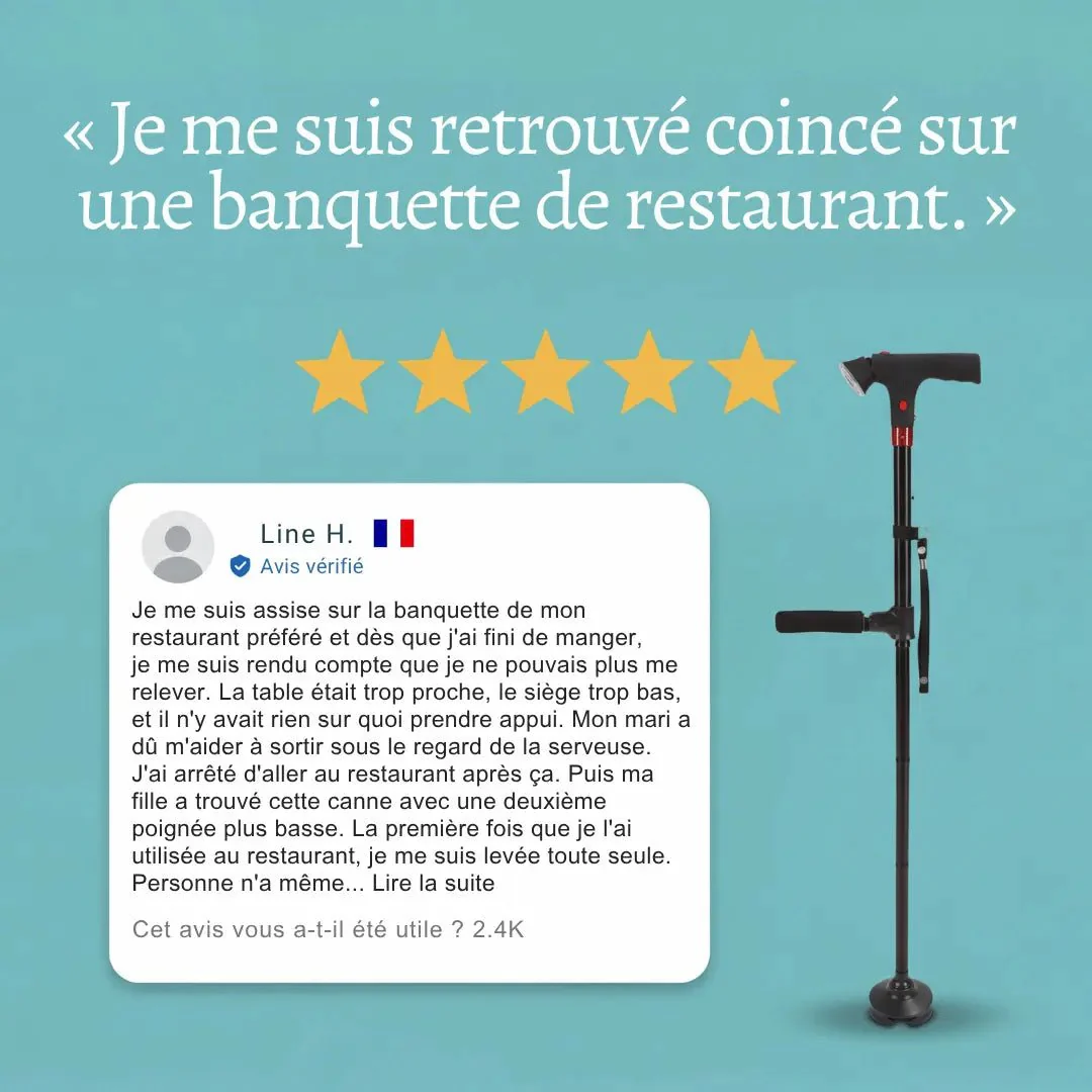 La canne qui aide à vous lever seul et marcher sans peur de tomber