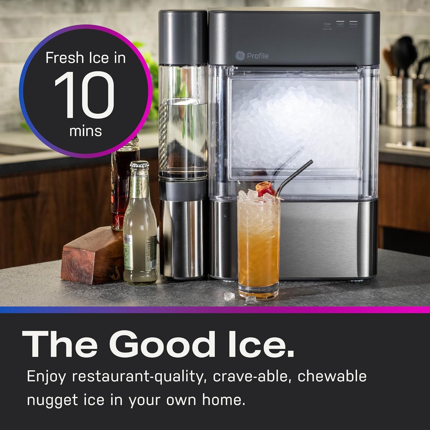 2.0 with 0.75 Gallon Tank, Chewable Crunchable Countertop Nugget Ice Maker, Scoop included, 38 lbs in 24 hours, Pellet Ice Machine with WiFi & Smart Connected, Black Stainless Steel