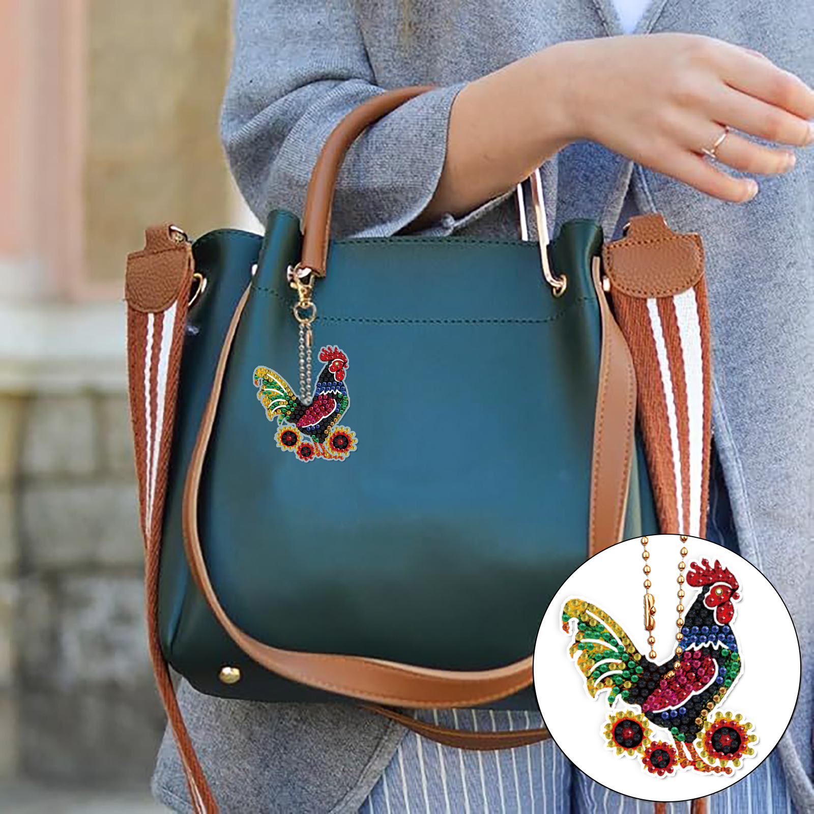 DIY Diamond Painting Keychain - Roosters