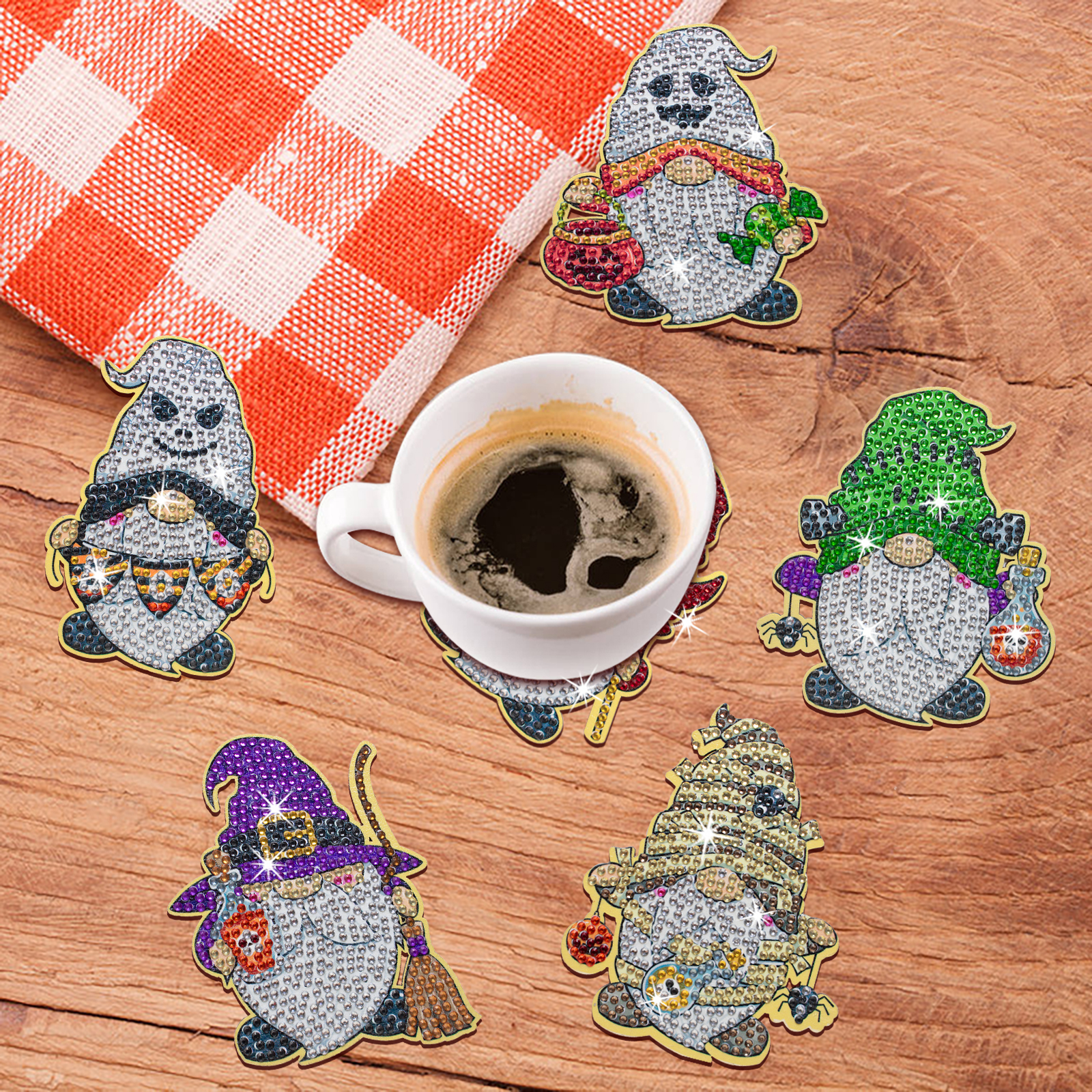 DIY Halloween Gnome Diamond Painting Coasters