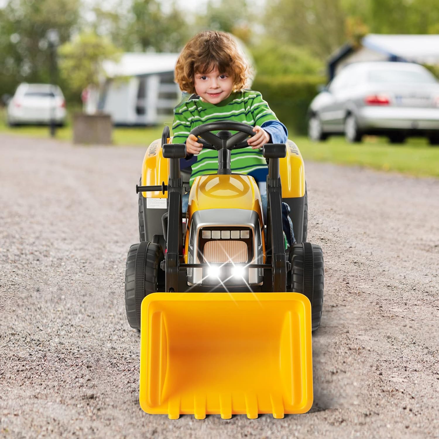 Ride On Excavator, 12V Electric Construction Vehicle Bulldozer/Tractor for Kids Digger W/Remote Control, 3 Speeds, Bluetooth, Music, Lights