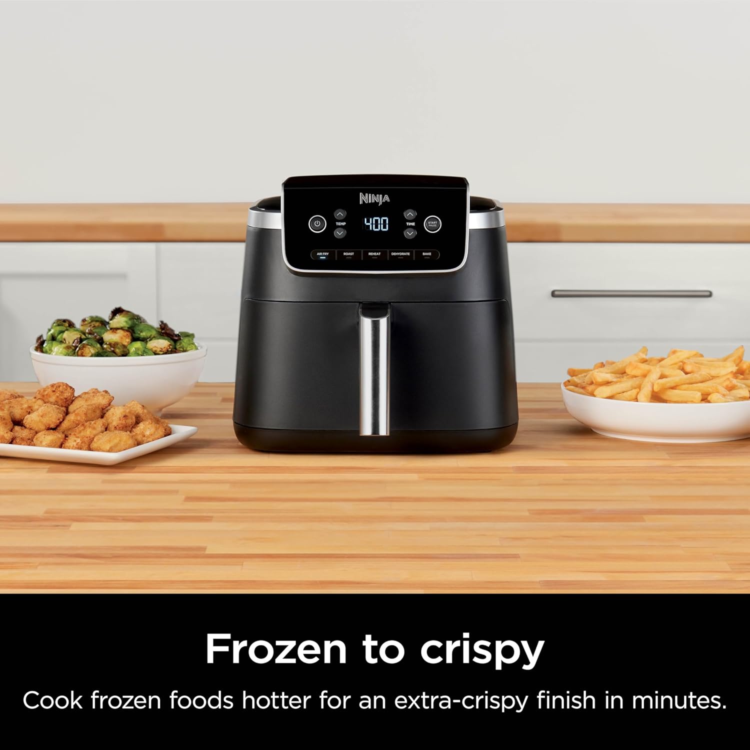 4-in-1 with 5 QT Capacity, Air Fry, Roast, Reheat, Dehydrate, Air Crisp Technology with 400F for hot, 120 Volts, Nonstick Basket & Crisper Plate, Grey