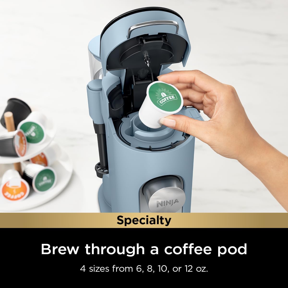 Coffee Maker | Single Serve |Brew with Coffee Pods & Grounds| Single Serve Coffee Maker  | 4 Brew Styles, up to 24oz Cup Sizes & 56oz Removable Reservoir | Black
