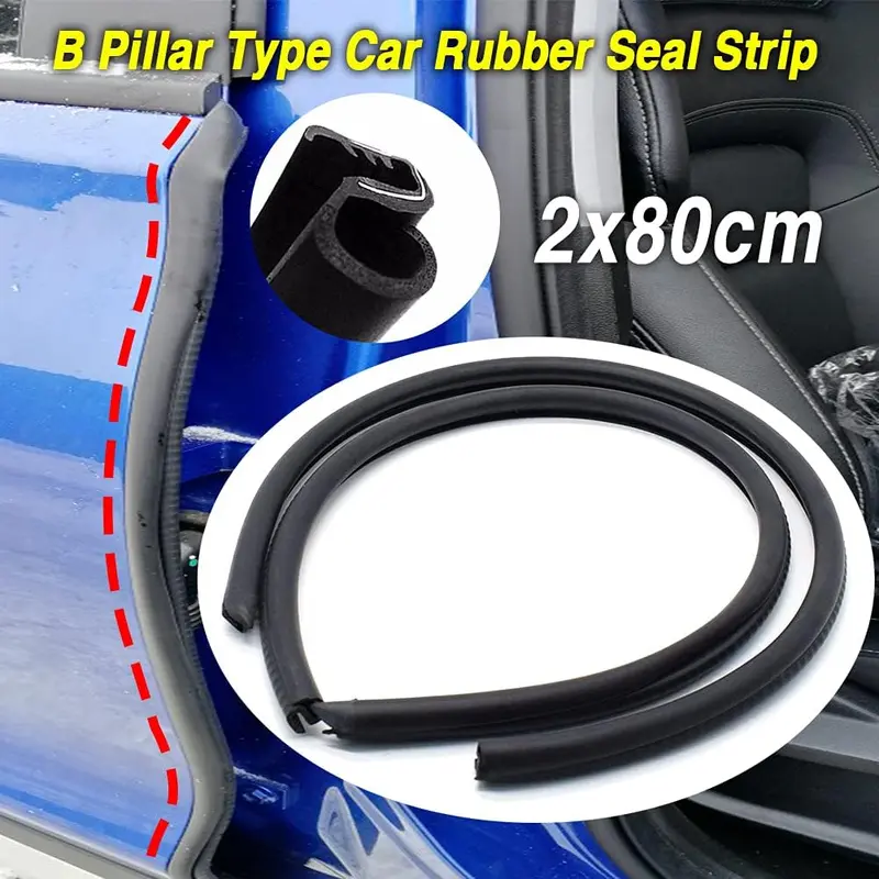 Car Door Seal Strip with Built-in Steel Clips, 2PCS B-Pillar Sealing Strip