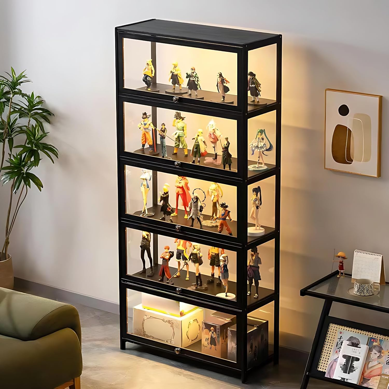 Flip-top display cabinet with lights