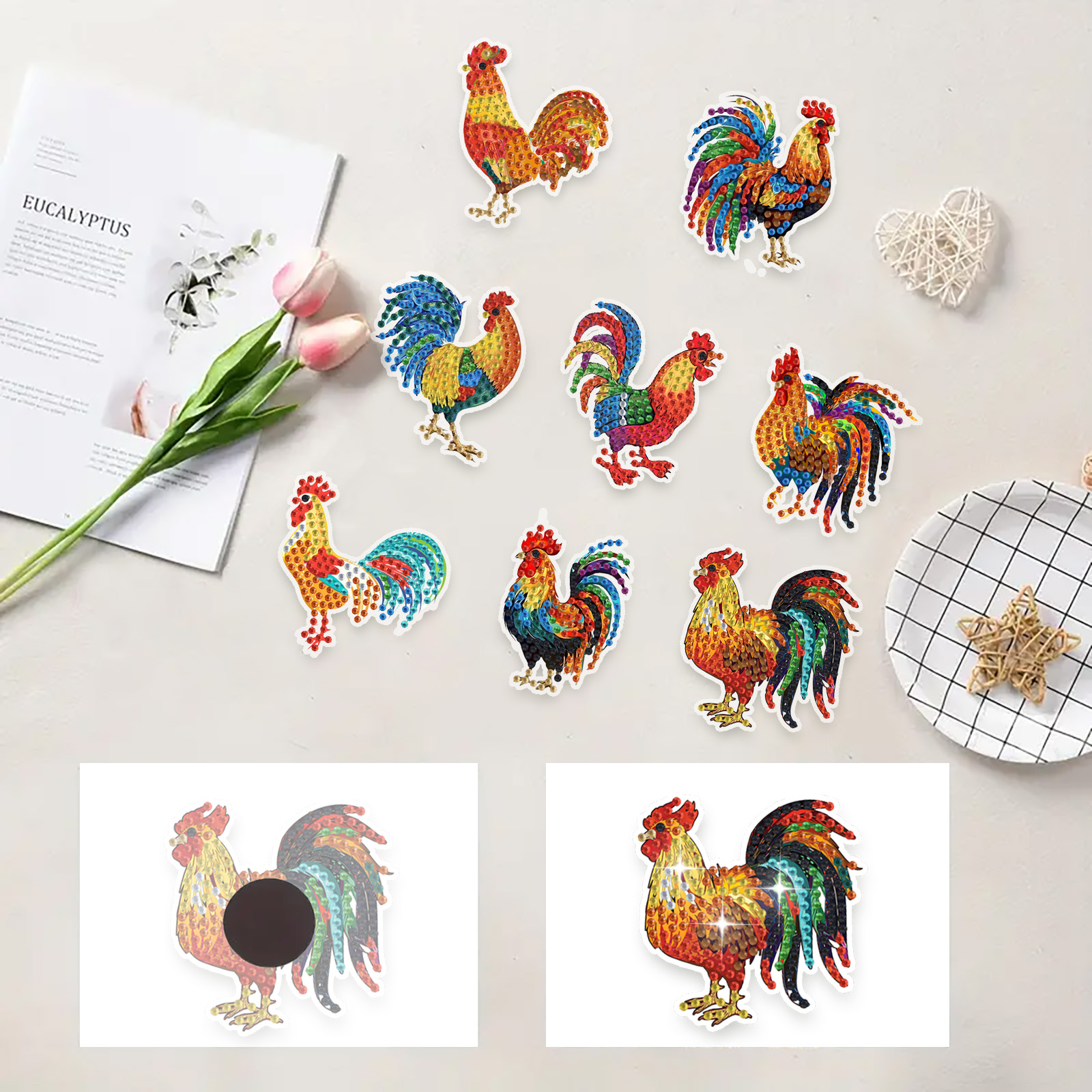 DIY Diamond Painting Fridge Stickers - Colorful Rooster