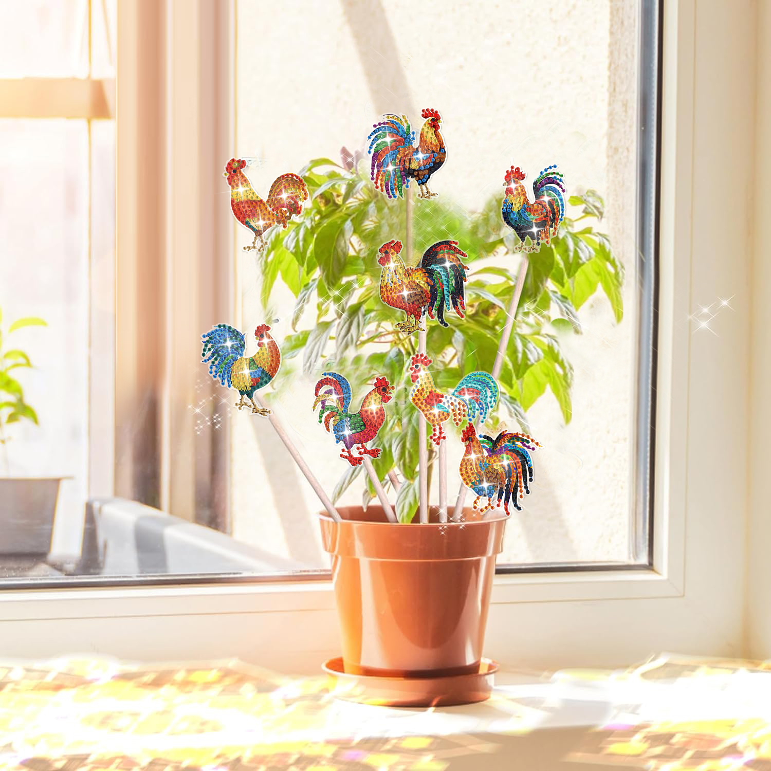DIY Diamond Painting Desktop Decoration Ikebana - Colorful Rooster