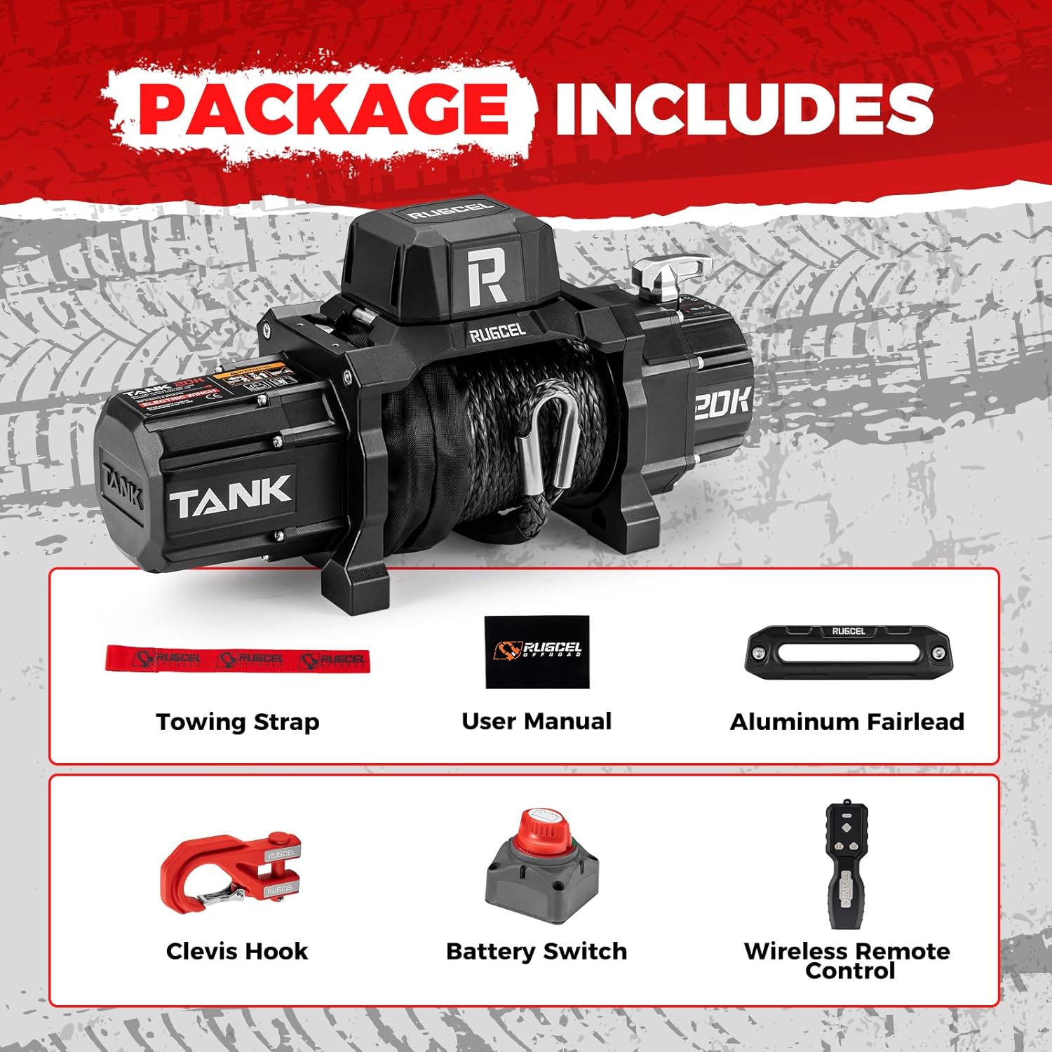 20000lb Waterproof Electric Synthetic Rope Winch 12V with Hawse Fairlead,Black Rope,for Truck SUV,2 in 1 Infrared Remote Control