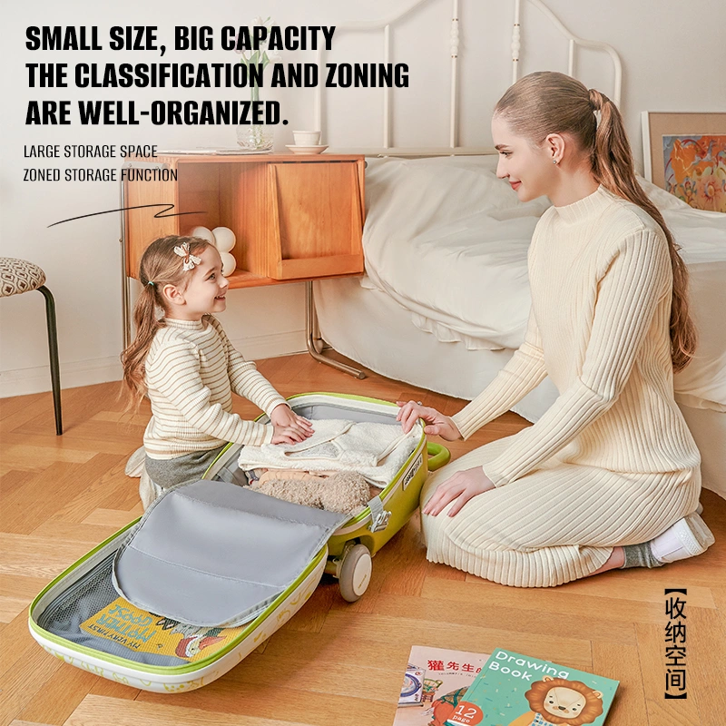 Kids’Carry-On Suitcase with Ride-On Seat & Safety Rail, Anti-Rollover