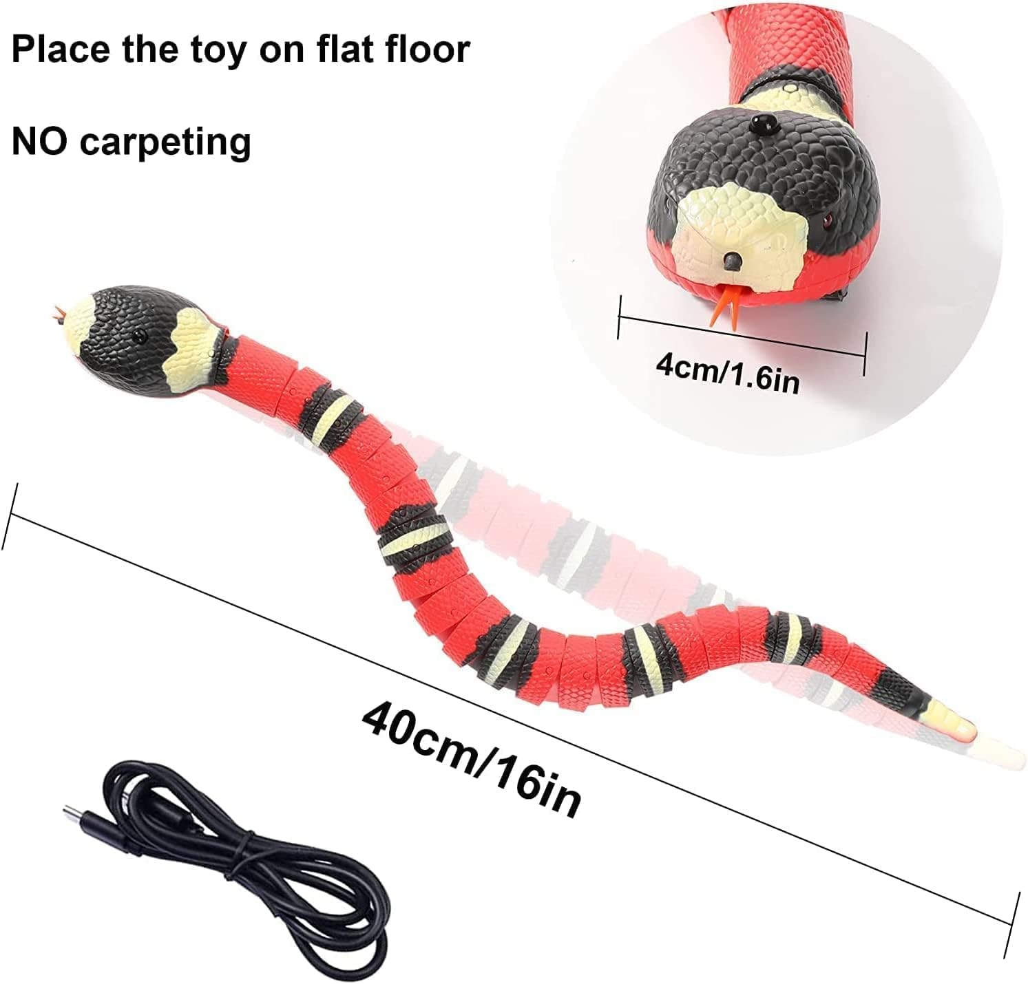 CSD Interactive Smart Sensing Snake Toy for Cats, Dogs &Kids - USB Rechargeable, Automatically Senses Obstacles - Electric Toy Gift & Prop for Halloween, Christmas & April Fools