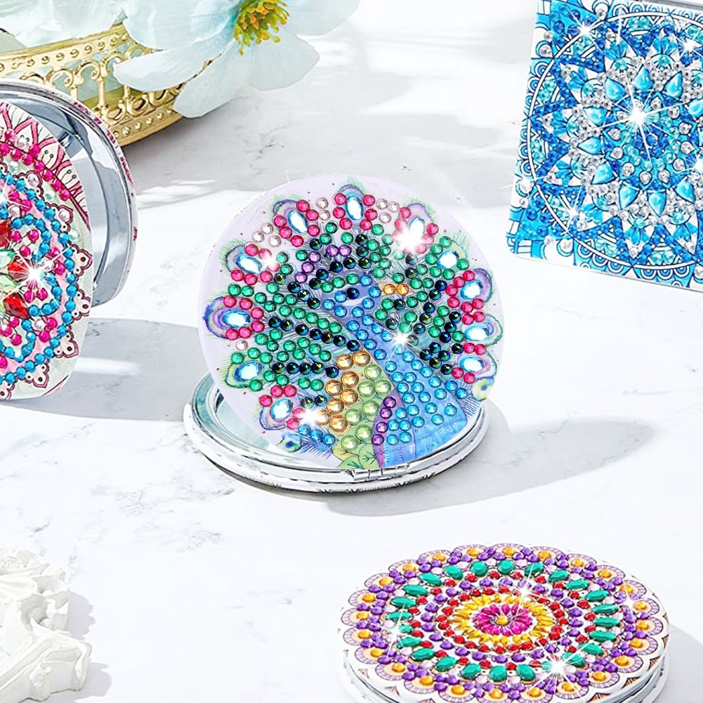 DIY Diamond Painting Compact Mirror - Peacock