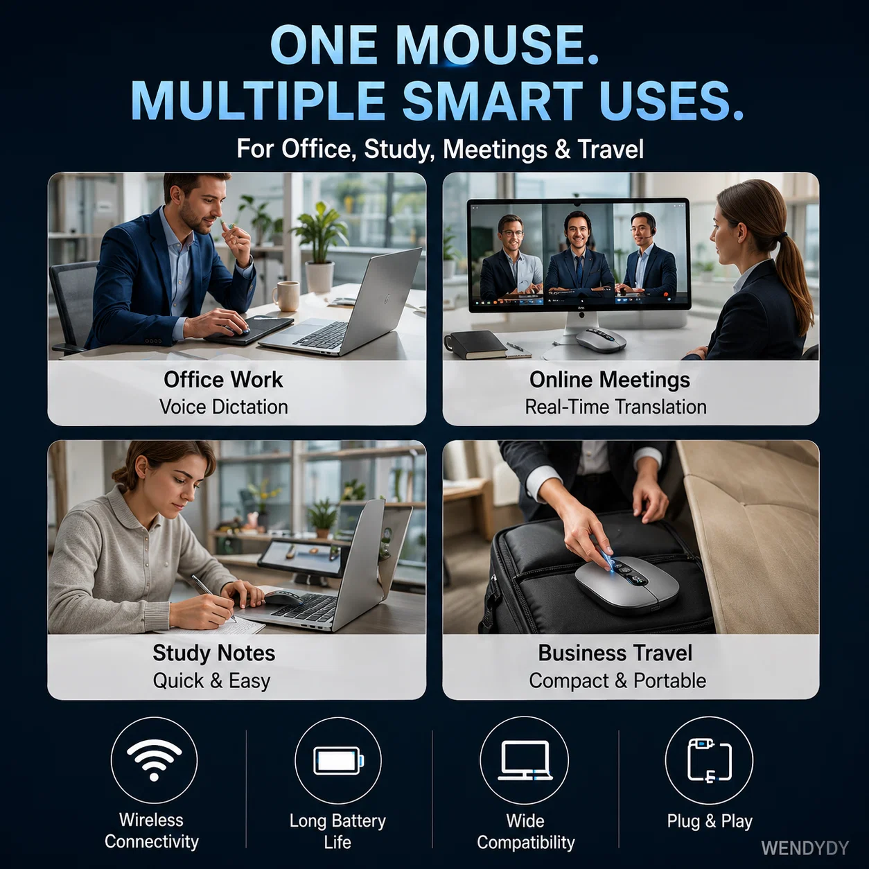 🖱️  AI Smart Voice Wireless Mouse – 1600 Words/Min, Translation Hub, Ergonomic ✨