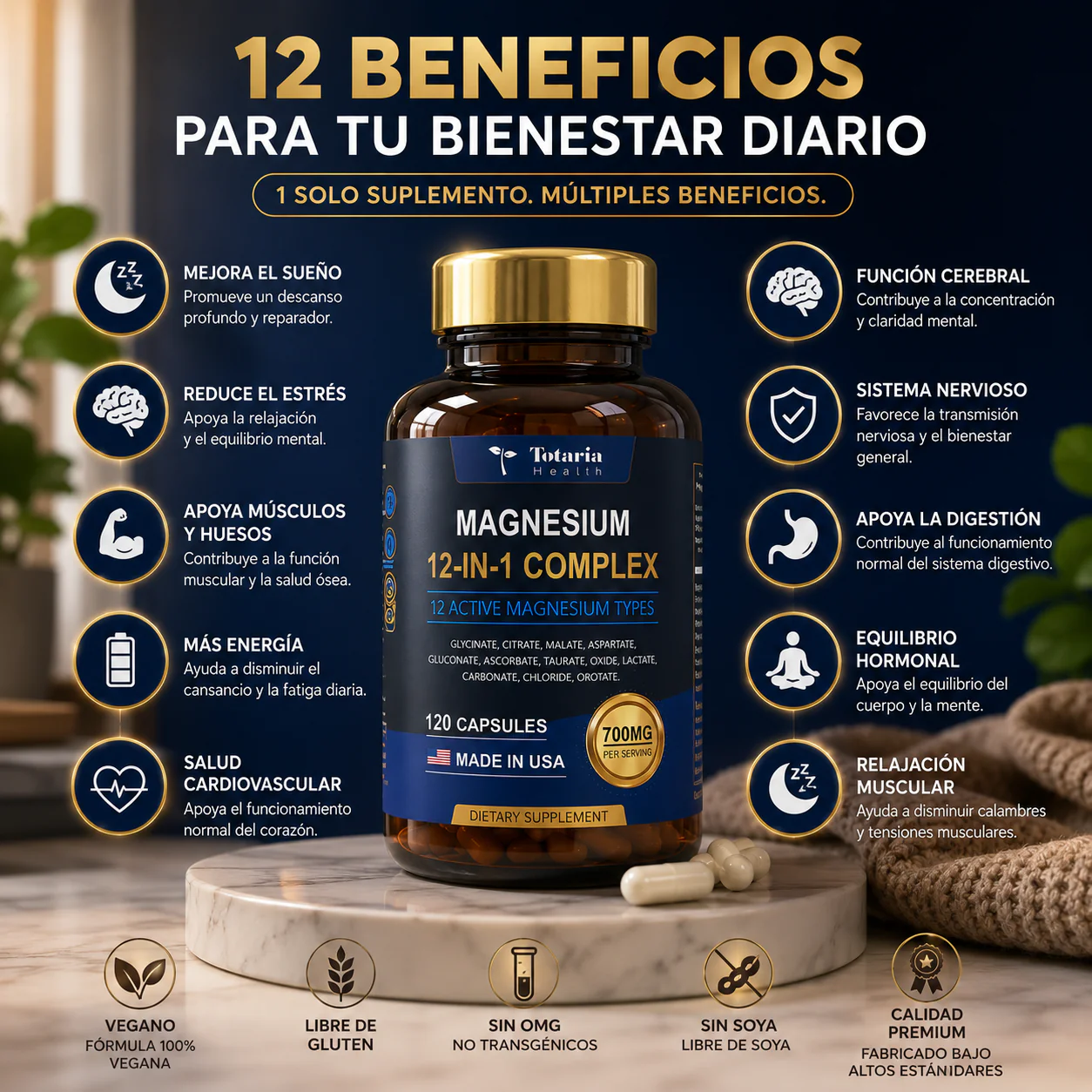 Totaria® Magnesio 12 en 1 | Relajación, Músculos y Corazón. empieza hoy!!