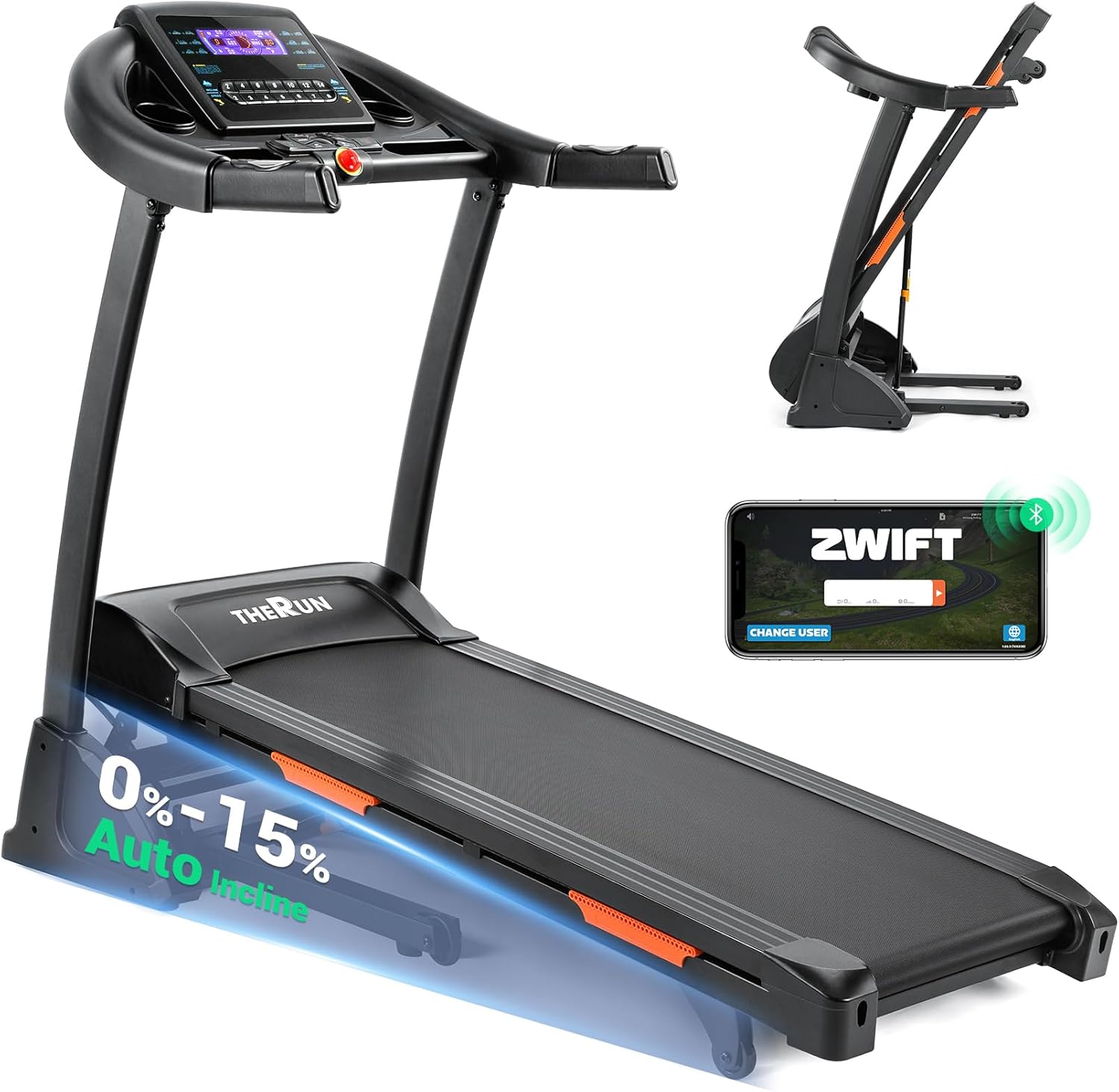Incline Treadmill for Running and Walking, 300 lbs Weight Capacity Folding Treadmill with 0-15% Auto Incline, Wide Belt, 3.5HP, App, Heart Rate