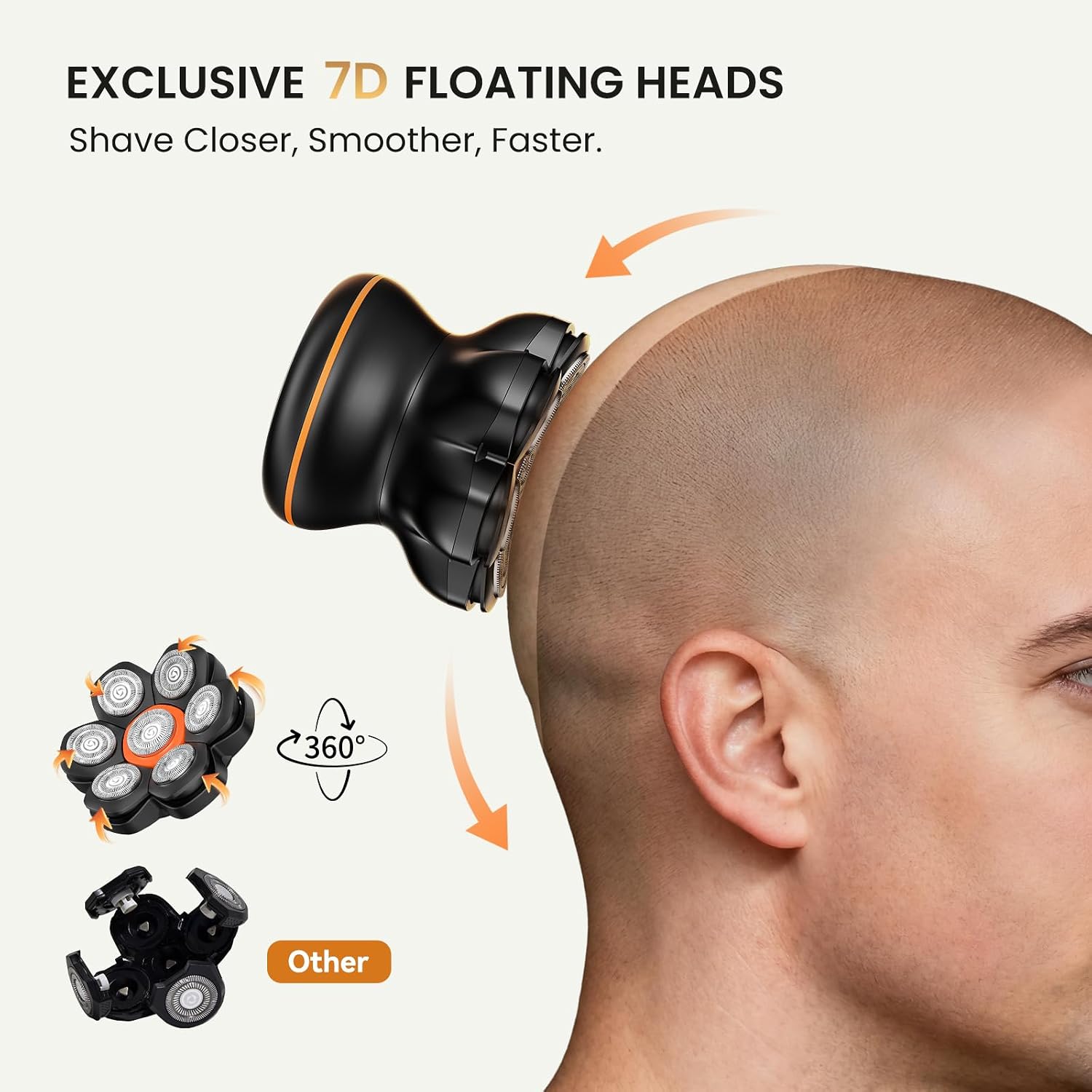 MAXGROOM 7D Head Shaver for Bald Men, Waterproof Electric Razor | 7D Floating Heads, Magnetic Detachable Blades, Smooth Close Shave, Wet/Dry Use, Dual-Speed Power, Long Battery Life