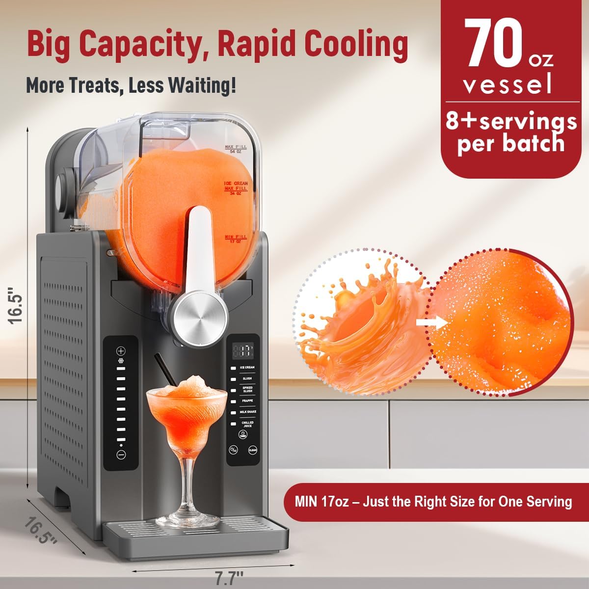 Slushie Machine: No Ice Needed All-in-One Slushy Maker for Home, Real-Time Temp Display, Auto-Clean, 6 Preset | Frozen Margaritas, Cocktails, Frappés, Ice Cream, Smoothies, Milkshakes,Summer Parties