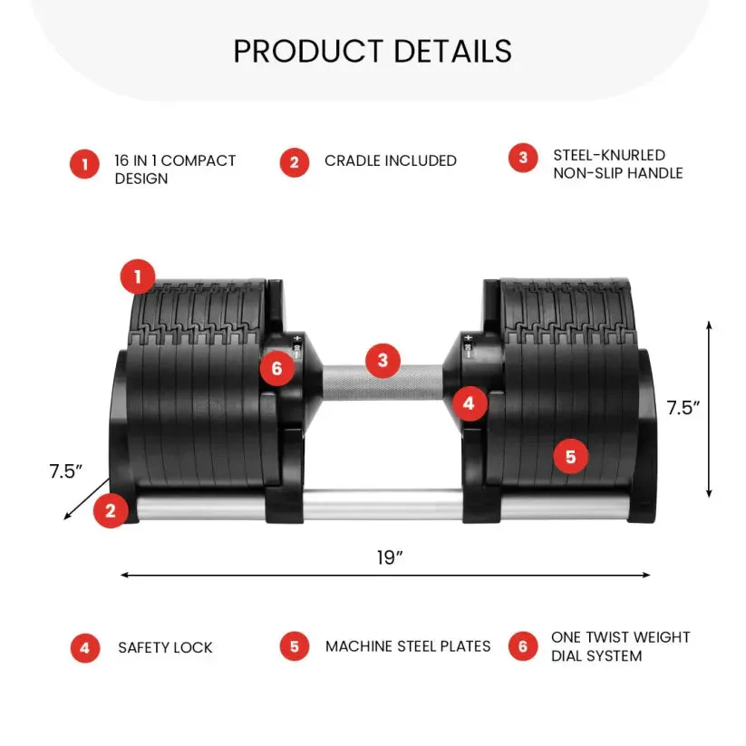Smart Weight Adjustable Dumbbells (5 to 80 lbs)