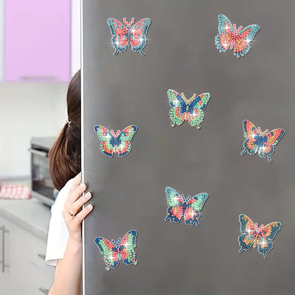 DIY Diamond Painting Fridge Stickers - Green Butterflies