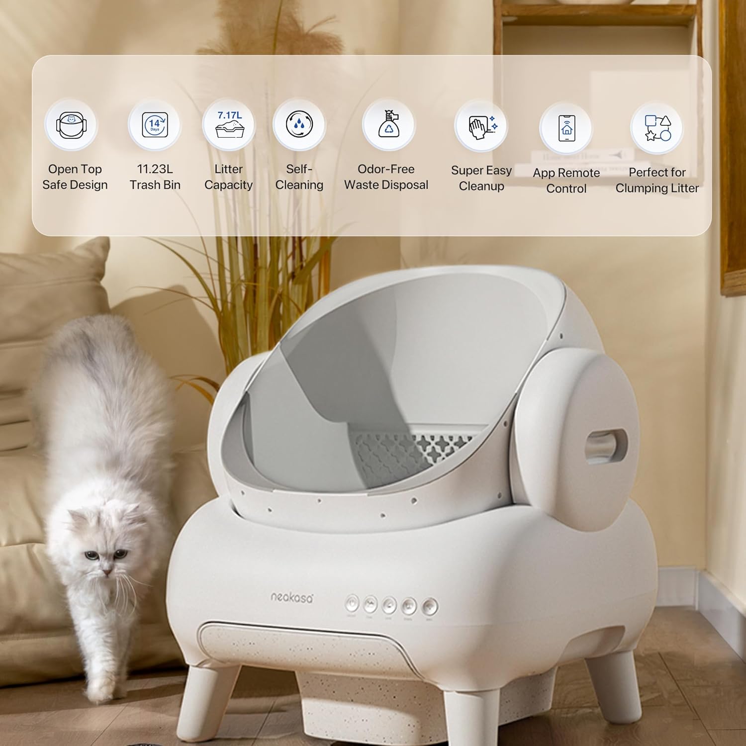 M1 Plus Bundle Open-Top Self-Cleaning Cat Litter Box with APP Control, Includes 4 Rolls (60pcs) Refill Waste Bags, 2 Extra Rolls Added (Plus Version)