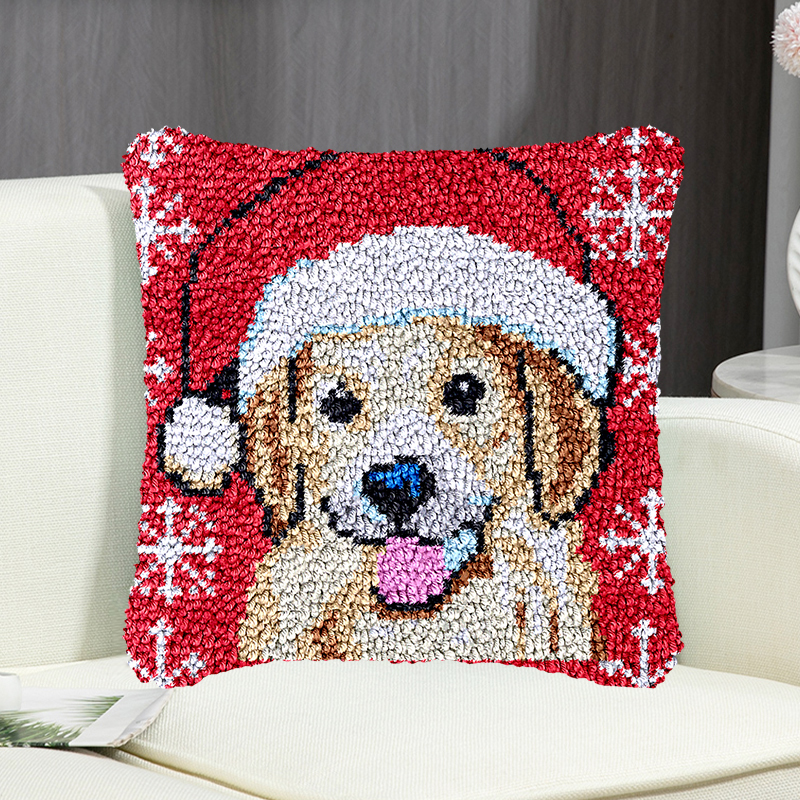 Christmas Dog Pillowcase Latch Hook Kit for Beginner