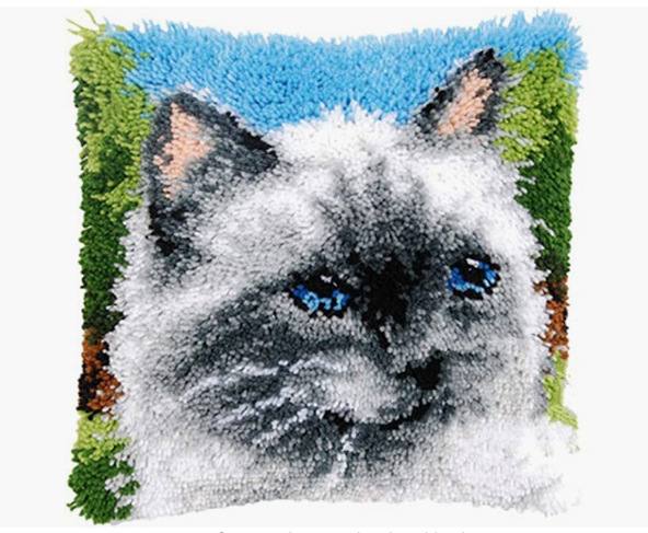 Silver Cat Pillowcase Latch Hook Kits for Beginners