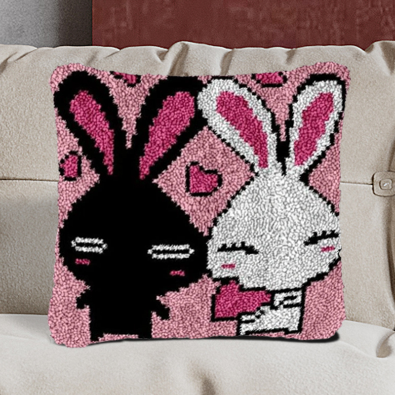 Love Rabbits Pillowcase Latch Hook Kits for Beginners