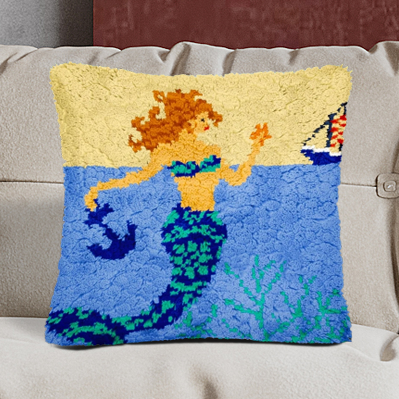 Beautiful Mermaid Pillowcase Latch Hook Kits for Beginners