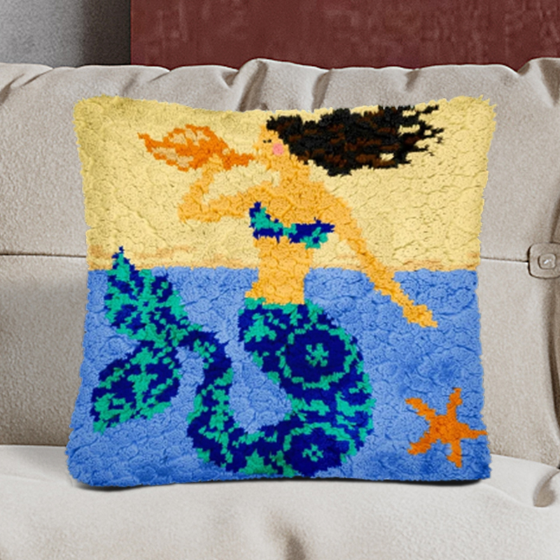 Beautiful Mermaid Pillowcase Latch Hook Kits for Beginners