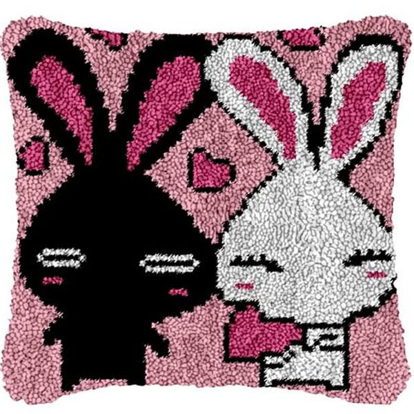 Love Rabbits Pillowcase Latch Hook Kits for Beginners