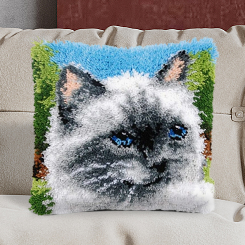 Silver Cat Pillowcase Latch Hook Kits for Beginners