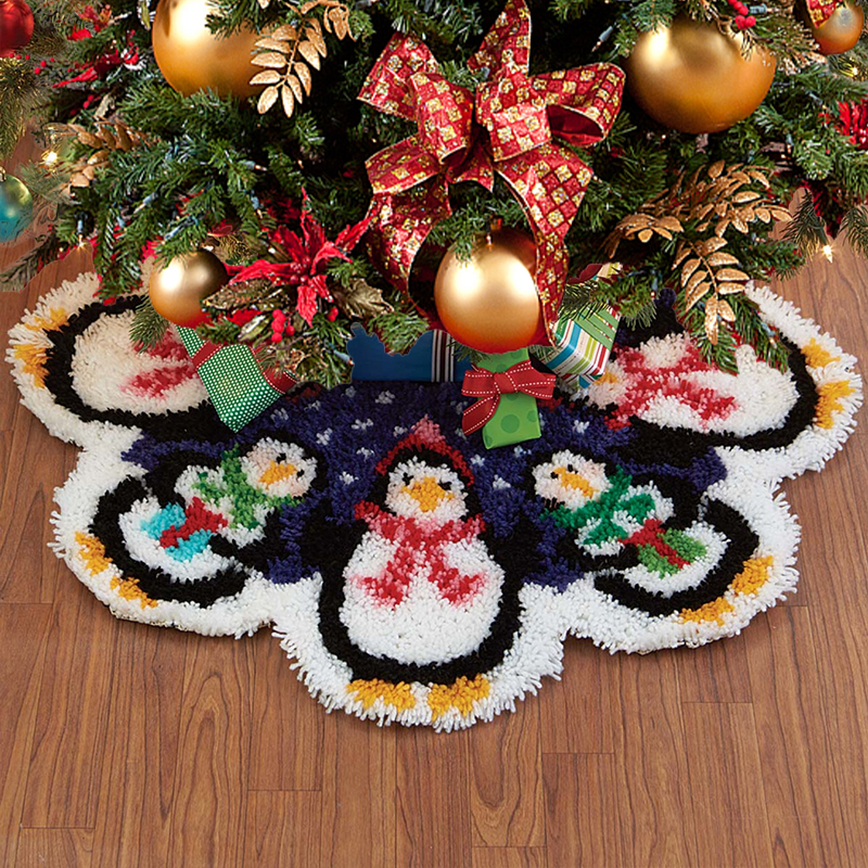 Penguin Christmas Tree Skirts Latch Hook Kit for Beginner