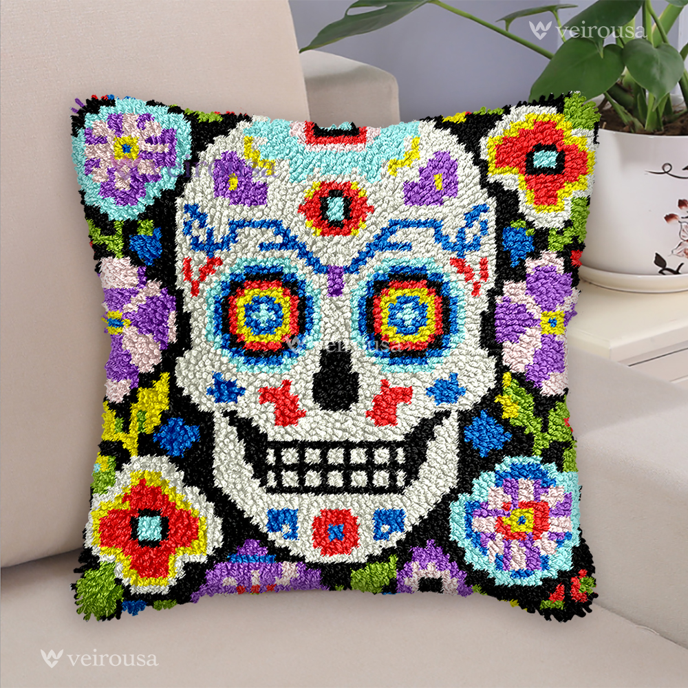 Colorful Skulls - Pillowcase Latch Hook Kit