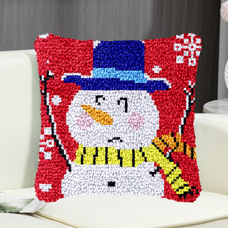 Snowman With Hat Pillowcase Latch Hook Kit for Adult, Beginner and Kid
