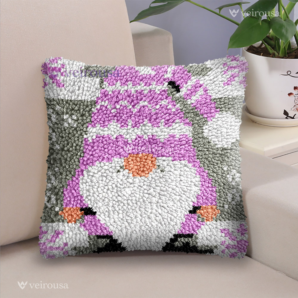 Blue Christmas Gnomes Latch Hook Pillow Kits for Adult, Beginner and Kid