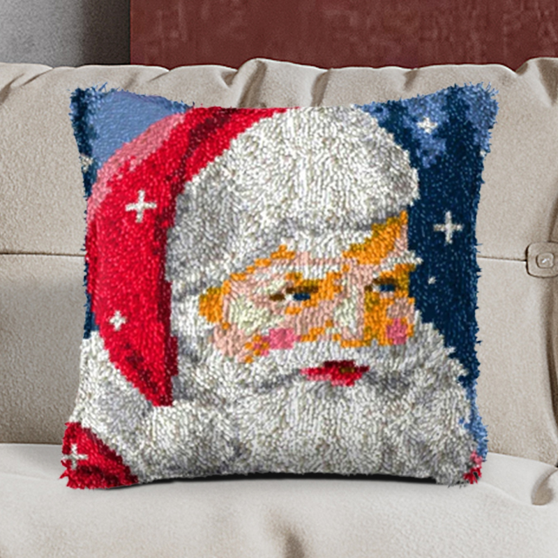 Christmas | Santa on Christmas Pillowcase Latch Hook Kits for Adult, Beginner and Kid