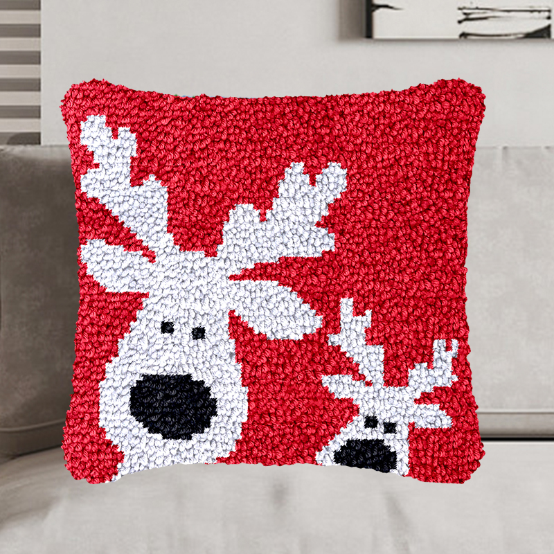 Reindeer Family Pillowcase Latch Hook Kit for Adult, Beginner and Kid