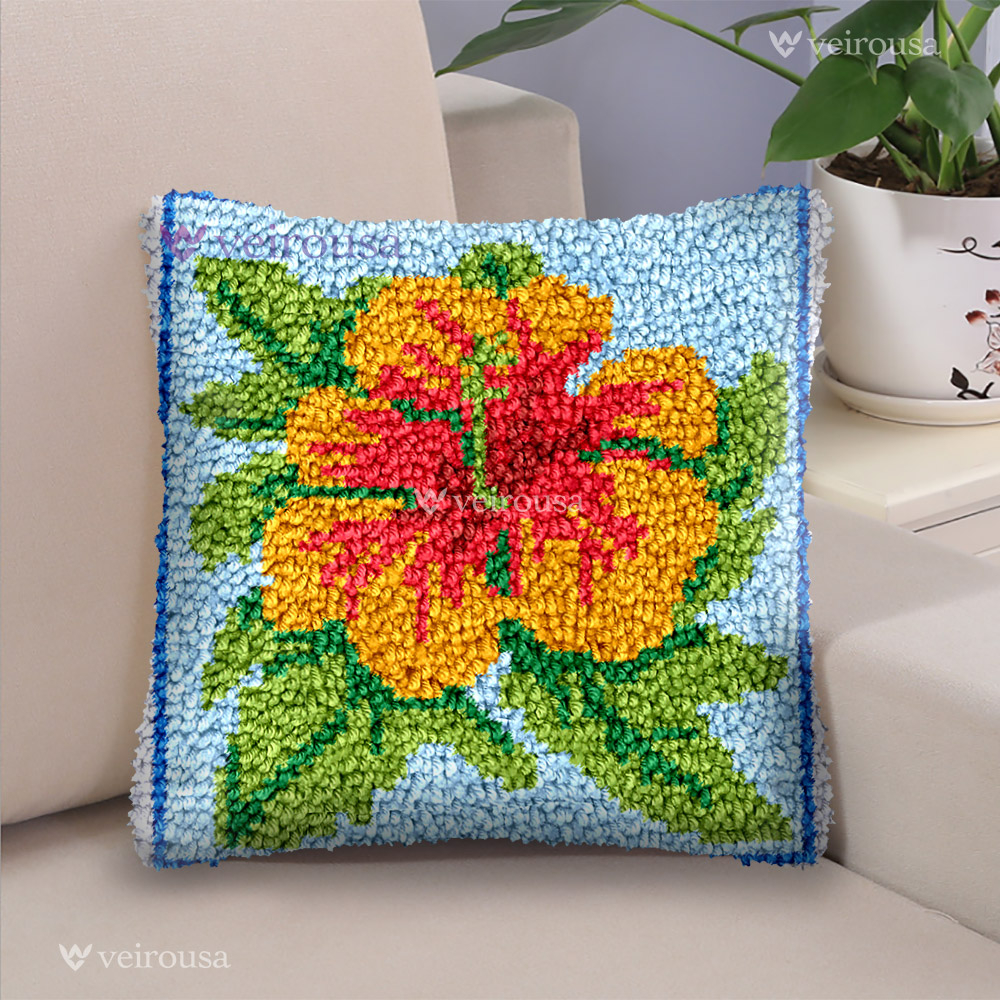 Dahlia Flower Latch Hook Pillow Kit for Adult, Beginner and Kid