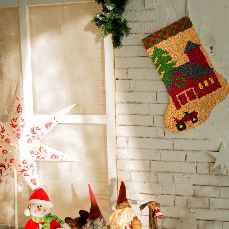 Pinstripe Christmas Stocking DIY Latch Hook Kits for Beginners